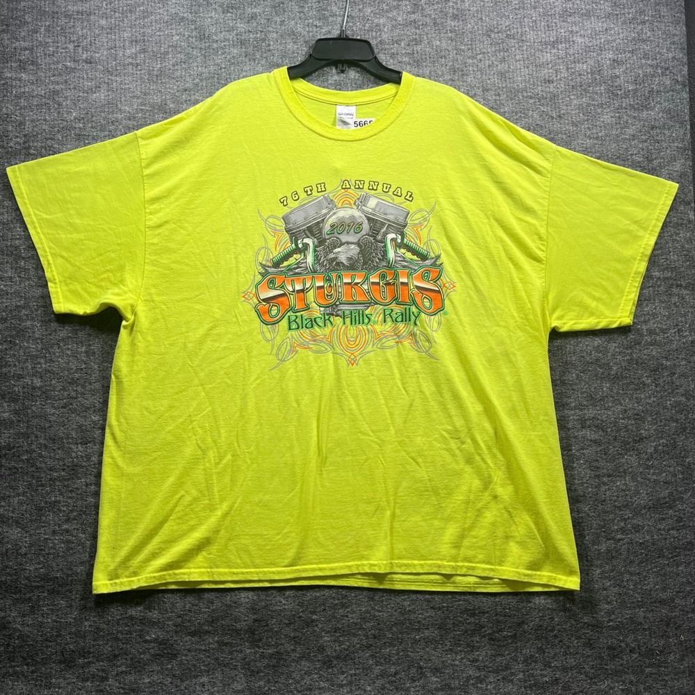 Gildan Sturgis Black Hills Rally 2016 Graphic T-Shirt Neon Yellow 4XL
